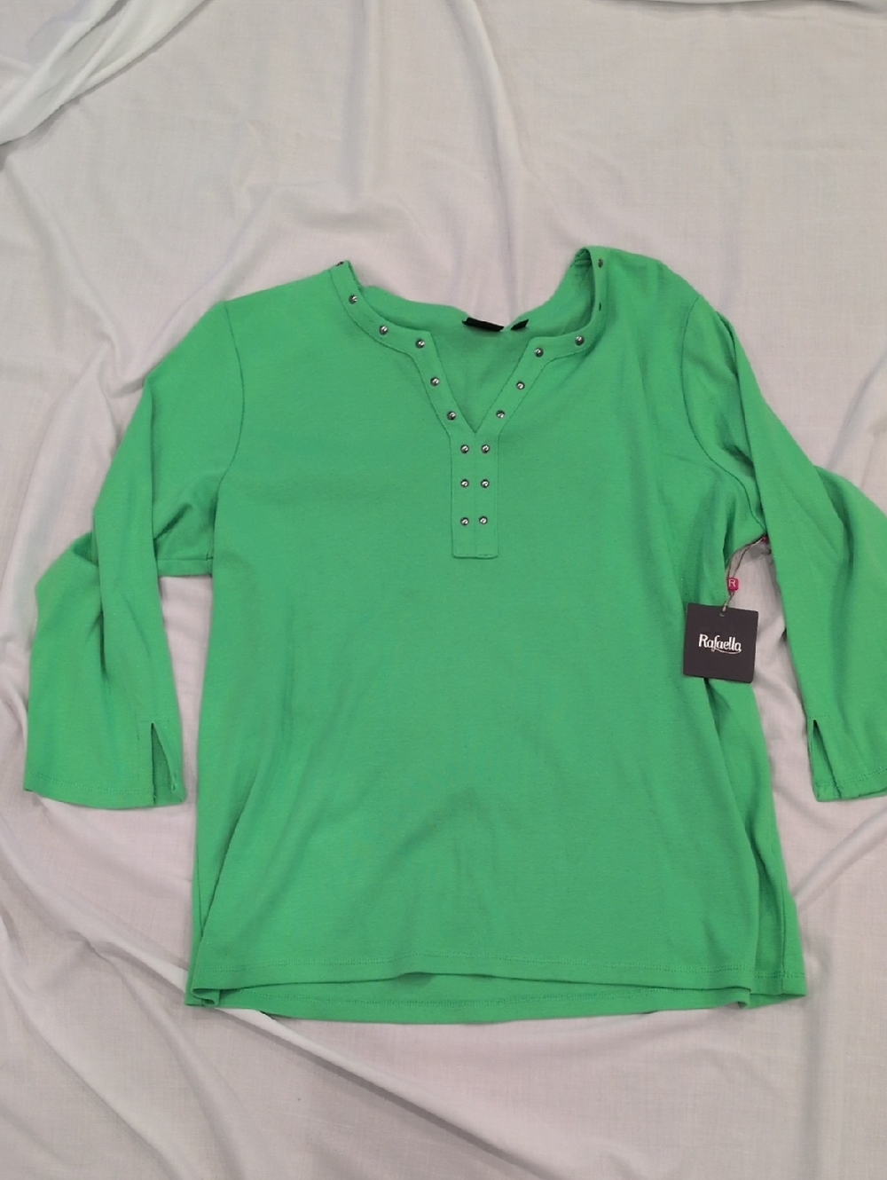 Rafaella Kelly Green Stud-Trim Long Sleeve Tee